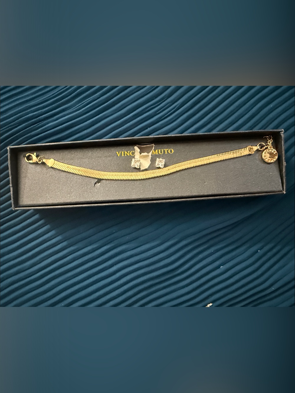 Vince Camuto Gold Herringbone Bracelet with Crystal Studs